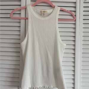 Billabong Ribbed Cream-White Tank with Lettuce Hem